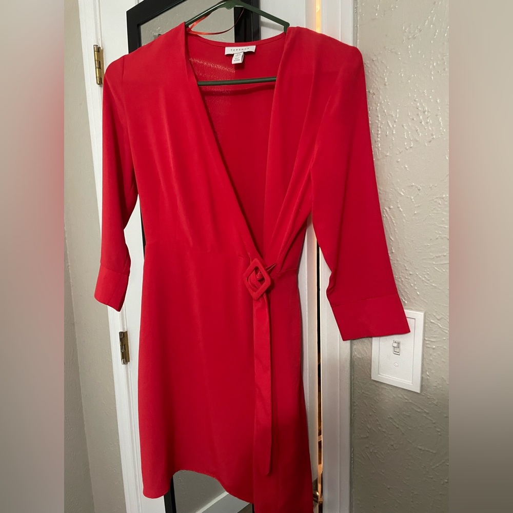 Top shop red wrap dress size 2